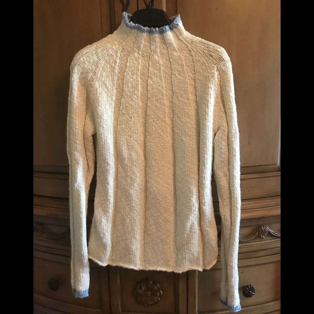 Tommy Hilfiger ivory/blue trim chunky sweater M